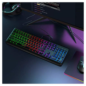 سيندا لوحة مفاتيح سلكية مع ضوء للكمبيوتر seenda Wired USB Keyboard with RGB Light for Computer, PC, Laptop, Full Size Keyboard with Rainbow LED Backlight for Windows XP/7/8/10 System, Black