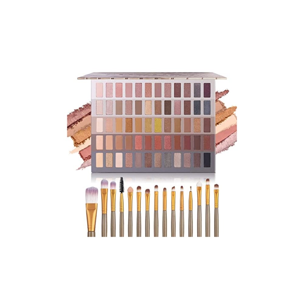 UCANBE 60 Colors Naked Eyeshadow Palette + 15Pcs Makeup Brush Set, All in  One Nude Neutral Smokey Makeup Pallet with Brushes Tools, Pigmented Warm