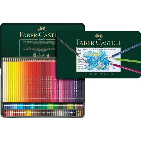 أقلام ألوان مائية من ألبريشت دورر للفنانين علبة 120 فايبر كاسيل FABER CASTELL Albrecht Dürer Artists Watercolor Pencils Tin of 120