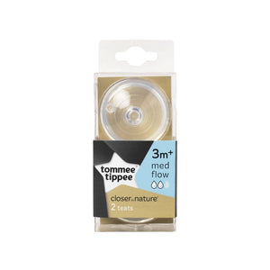حلمة رضاعة متوسطة التدفق تومي تيبي Tommee Tippee Closer Nature Med Flow Teats2 Pack 3m+