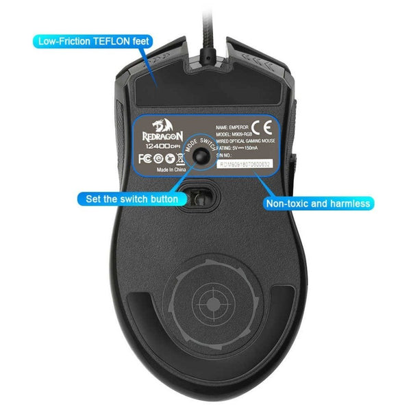 Redragon M909 Emperor 12400DPI Gaming Mouse - Black