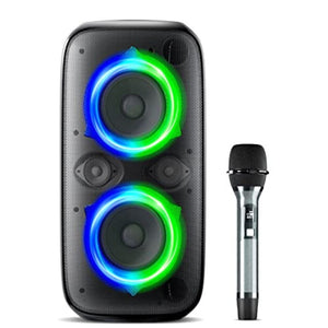 مكبر صوت قوي للحفلات بتقنية البلوتوث Ortizan 80W Powerful Portable Bluetooth Party Speaker, Extra Deep Bass, Loud 105dB Sound IPX4 Outdoor Wireless Bluetooth Speakers with Dynamic Light Show, Wireless Microphone, 24H Playtime(Black)