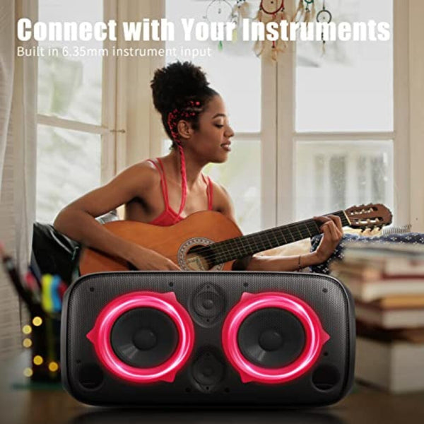 مكبر صوت قوي للحفلات بتقنية البلوتوث Ortizan 80W Powerful Portable Bluetooth Party Speaker, Extra Deep Bass, Loud 105dB Sound IPX4 Outdoor Wireless Bluetooth Speakers with Dynamic Light Show, Wireless Microphone, 24H Playtime(Black)