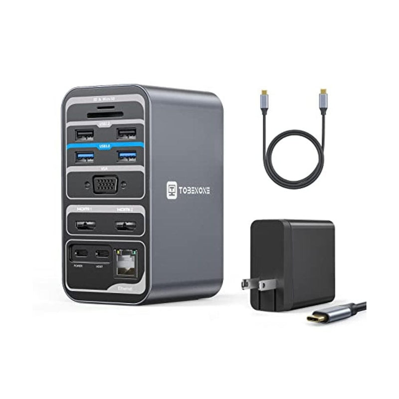 Dual Monitor USB C Docking Station, HDMI & VGA Adapter, PD, Ethernet, SD TF  Card Reader, USB3.0,USB-C Data Port, Mic/Audio,Wireless Charging USB C Hub,  Thunderbolt Dock Compatible for MacBook Air Pro 