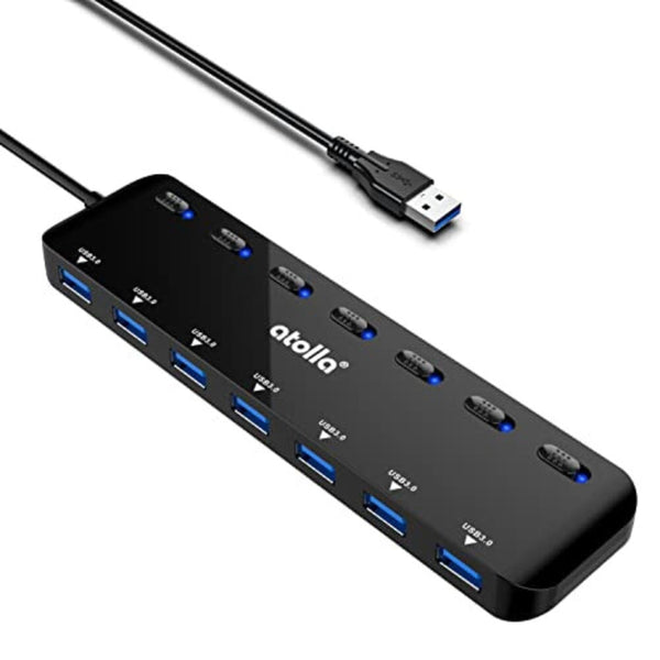 موزع أتولا 7 منافذ atolla 7-Port USB 3.0 Hub Splitter, USB Extender Ultra Slim Data USB Hub with Individual Power Switch and LEDs