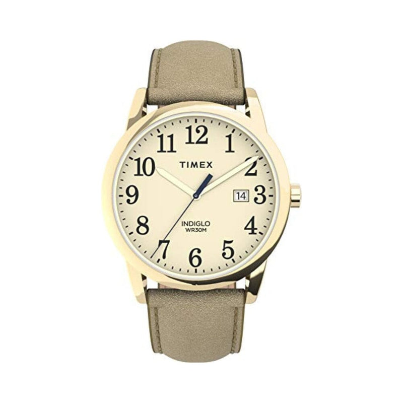 ساعة نسائية Timex Women's Easy Reader 38mm Watch – Gold-Tone Case Cream Dial with Light Gold-Tone Leather Strap