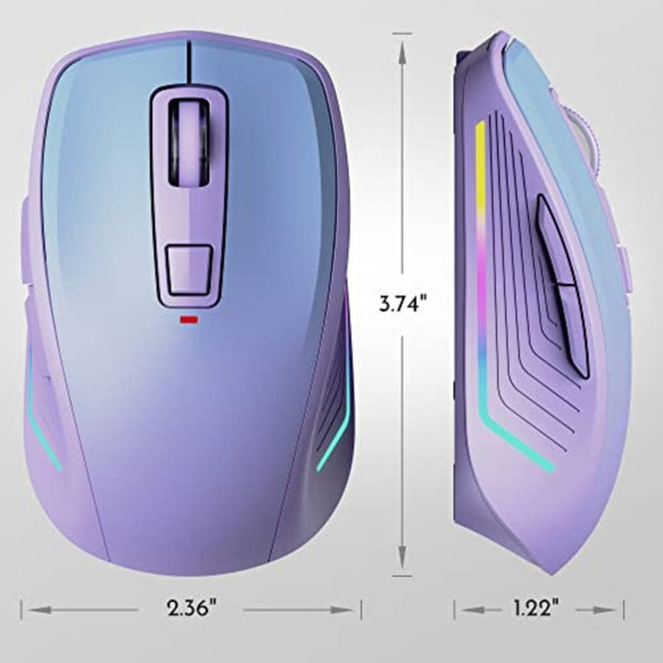 ماوس لاسلكي Wireless Mouse,RGB Bluetooth Mouse,2.4G Slim Rechargeable Computer Mice for Laptop,USB Cordless Computer Mouse with 6 Buttons,3 Adjustable 1600 DPI for Macbook Pro/Air,Notebook,PC,Chromebook - Purple