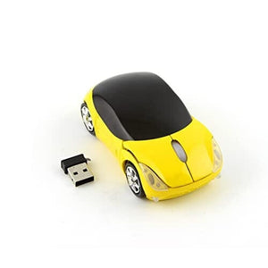 ماوس سيارة لاسلكي خفيف رائع ثلاثي الأبعاد على شكل سيارة رياضية Car Mouse Wireless, 3C Light Cool 3D Sport Car Shaped Mouse Optical Mini Office Mice 1600 DPI with USB Receiver for PC/Computer/Laptop Gift for Kid(Yellow)