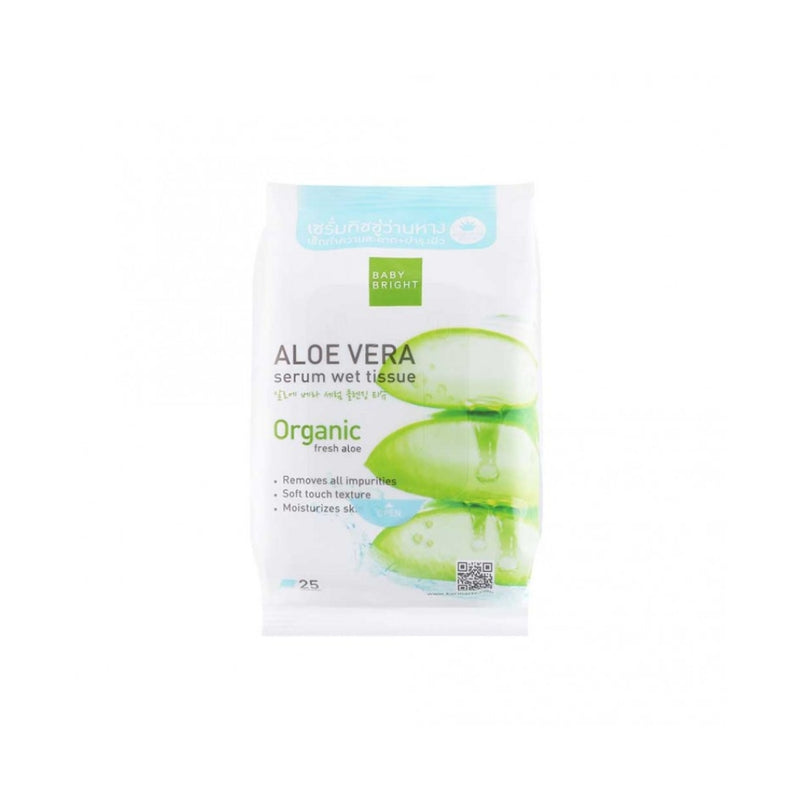 مناديل مبللة بسيروم الصبار بيبي برايت Baby Bright Aloe Vera Serum Wet Tissue 25 Sheets