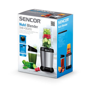 خلاط نيترو فضي مع 2 كوب 1000 واط سنكور Sencor 1000W Silver Nutri Blender with 2 Cups SNB 4302SS