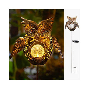 اضاءة على شكل بومة Go2garden Solar Lights Outdoor Owl Decorative Metal Stakes Lights Crackle Glass Light for Lawn, Yard Art, Pathway, Patio Decor(Bronze)
