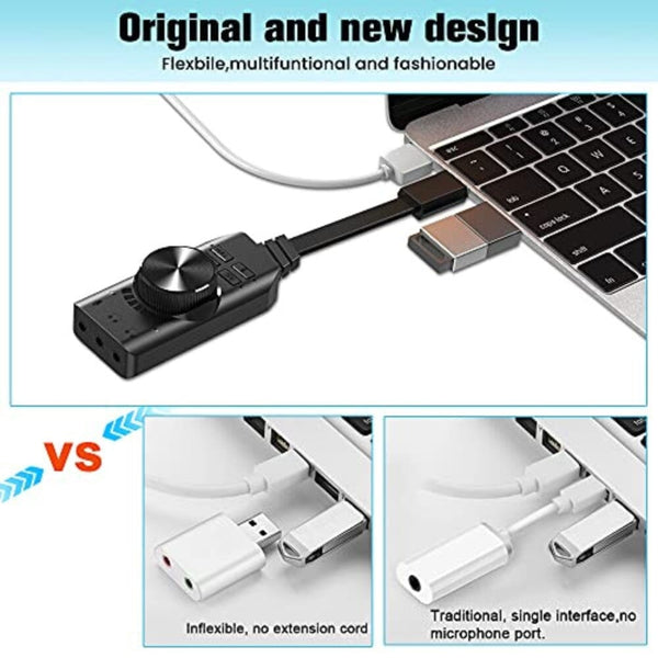 محول صوت خارجي بينغو USB Sound Card Adapter BENGOO 7.1 Channel External Audio Adapter Stereo Sound Card Converter 3.5mm AUX Microphone Jack for Gaming Headset Earphone PS4 Laptop Desktop Windows Mac OS Linux, Plug Play