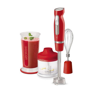 خلاط يدوي أحمر 2 سرعة 6 شفرات مع محضرة طعام سنكور Sencor 2-Speed Red Hand Blender with 6 Blades and Food Processor SHB 4464RD-EUE3