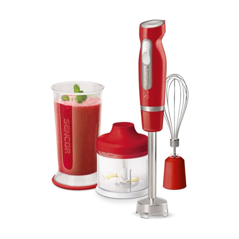 خلاط يدوي أحمر 2 سرعة 6 شفرات مع محضرة طعام سنكور Sencor 2-Speed Red Hand Blender with 6 Blades and Food Processor SHB 4464RD-EUE3