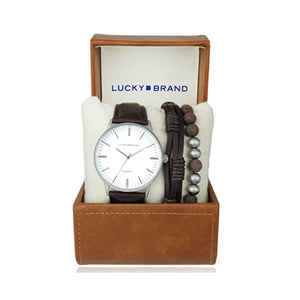 سيت ساعة مع سوار Lucky Brand Watch for Men Fashion Minimalist Men's Wrist Watches Stainless Steel with Leather Strap Fashion Men's Bracelet Gift Box Set