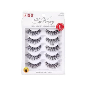 رموش متعددة رقم 11 KISS So Wispy False Eyelashes Multipack #11, Full Bouncy Volume & Curl, Signature Wispy Effect, Quality Synthetic, Crisscross Pattern, Cruelty Free, Reusable and contact lens friendly, 5 Pairs