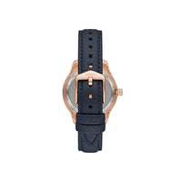 ساعة فوسيل النسائية الأوتوماتيكية Fossil Women's Stella Automatic Stainless Steel and Eco Leather Three-Hand Skeleton Watch, Color: Rose Gold, Navy (Model: ME3212)