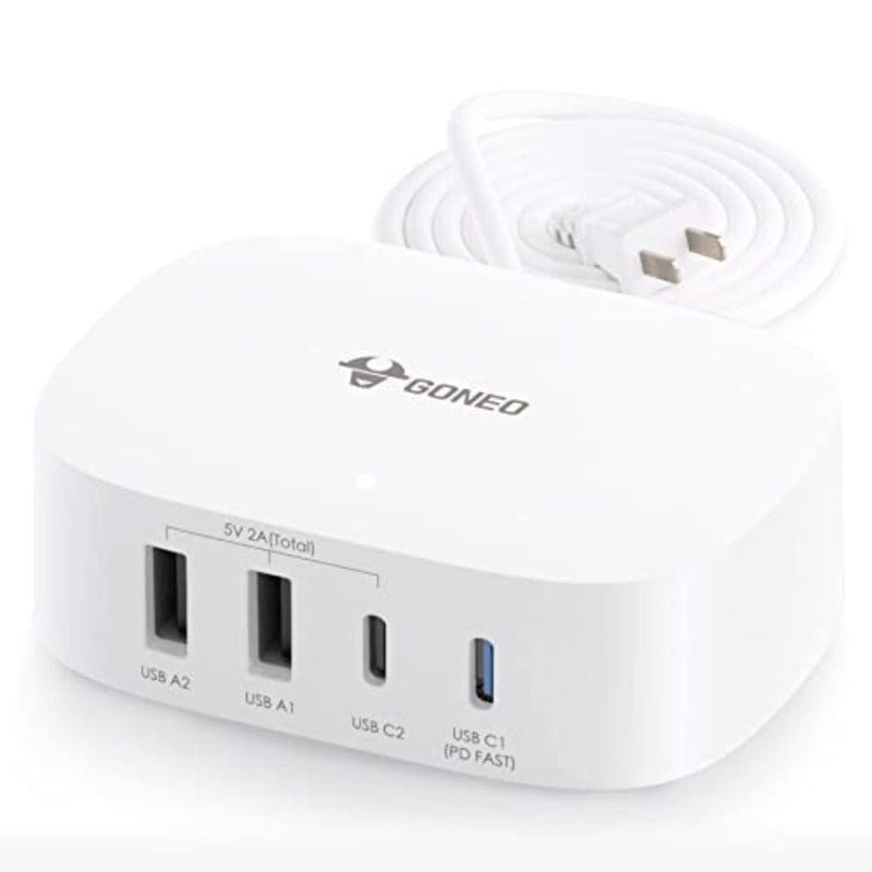 C شاحن سريع 30 واط مع منافذ من النوع GONEO USB C Charger 30W Fast Charging Station with Type C Ports USB C Charger Block 6ft Power Strip Wall Charger for Multiple Devices for iPhone 14, Galaxy, iPad, Tablets Smartphones