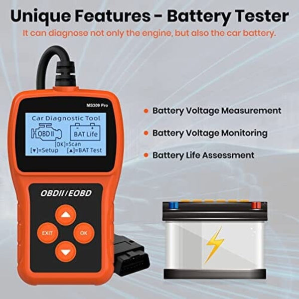 أداة فحص تشخيص السيارات لفحص المحرك Acum MS309 Pro Auto OBD2 Scanner, Live Data & Battery Tester OBDII Engine Fault Code Reader Automotive Diagnostic Scan Tool to Check Engine & Fix All 1996 and Newer Cars & Trucks - Upgrade Version