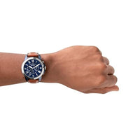 ساعة فوسيل جرانت كوارتز للرجال Fossil Men's Grant Quartz Stainless Steel and Leather Chronograph Watch, Color: Silver/Blue, Luggage (Model: FS5151)