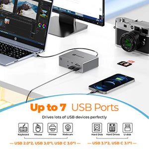 محطة ارساء يو اس بي المزدوجة لشاشة  USB C Docking Station Dual Monitor for Dell/HP/Lenovo/Surface, TOBENONE 14-in-1 USB-C Laptop Docking Station with Dual 4K HDMI, 65W Power Delivery, 7 USB Port(10Gbps), Gigabit Ethernet, Audio, SD/TF