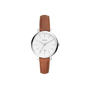 ساعة فوسيل للنساء من جاكلين كوارتز Fossil Women's Jacqueline Quartz Stainless Steel and Leather Three-Hand Date Watch, Color: Silver, Brown (Model: ES4368)