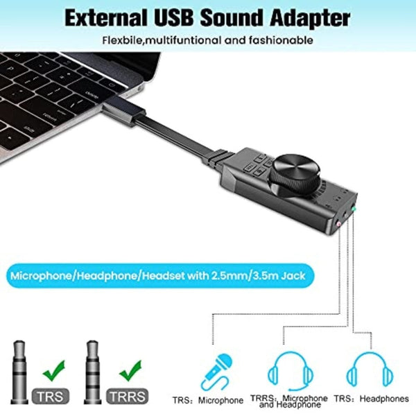 محول صوت خارجي بينغو USB Sound Card Adapter BENGOO 7.1 Channel External Audio Adapter Stereo Sound Card Converter 3.5mm AUX Microphone Jack for Gaming Headset Earphone PS4 Laptop Desktop Windows Mac OS Linux, Plug Play