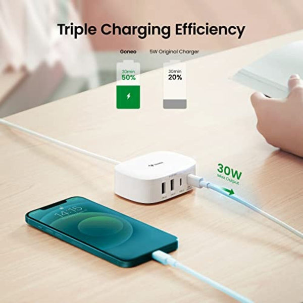 C شاحن سريع 30 واط مع منافذ من النوع GONEO USB C Charger 30W Fast Charging Station with Type C Ports USB C Charger Block 6ft Power Strip Wall Charger for Multiple Devices for iPhone 14, Galaxy, iPad, Tablets Smartphones