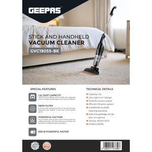 مكنسة كهربائية جيباس Geepas Stick And Handheld Vacuum Cleaner