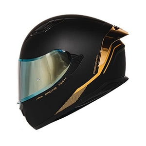 خوذة دراجة نارية HAX Obsidian Full Face Dual Visor Adult Motorcycle Helmet for Motorbike Street Bike with Pinlock Ready DOT Approved Matte Black Gold L