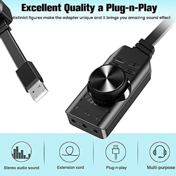 محول صوت خارجي بينغو USB Sound Card Adapter BENGOO 7.1 Channel External Audio Adapter Stereo Sound Card Converter 3.5mm AUX Microphone Jack for Gaming Headset Earphone PS4 Laptop Desktop Windows Mac OS Linux, Plug Play