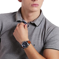 ساعة فوسيل جرانت كوارتز للرجال Fossil Men's Grant Quartz Stainless Steel and Leather Chronograph Watch, Color: Silver/Blue, Luggage (Model: FS5151)