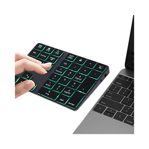 لوحة مفاتيح رقمية لاسلكية Bluetooth Number Pad, Aluminum Rechargeable Wireless Numeric Keypad with LED Backlight, Slim 34-Keys External Numpad Keyboard Data Entry Compatible for MacBook, MacBook Air/Pro, iMac Windows, Black