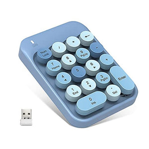 لوحة أرقام لاسلكية Alkem Wireless Number Pad 2.4GHz Wireless Numeric Keypad Retro Style Round Keycaps Numpad 18 Keys Portable Number Keyboard with USB Receiver for Laptop, Notebook, Surface, Mac, Pad-Blue