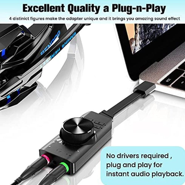 محول صوت خارجي بينغو USB Sound Card Adapter BENGOO 7.1 Channel External Audio Adapter Stereo Sound Card Converter 3.5mm AUX Microphone Jack for Gaming Headset Earphone PS4 Laptop Desktop Windows Mac OS Linux, Plug Play