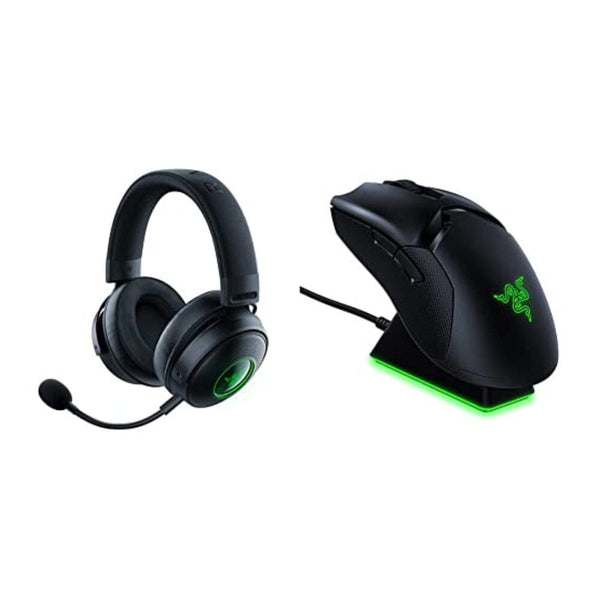 سماعة وماوس الألعاب اللاسلكية Razer Kraken V3 Pro HyperSense Wireless Gaming Headset w/Haptic Technology & Leatherette Memory Foam Cushions & Viper Ultimate Hyperspeed Lightest Wireless Gaming Mouse & RGB Charging Dock