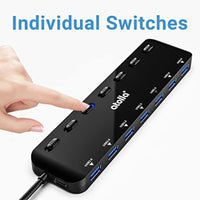 موزع أتولا 7 منافذ atolla 7-Port USB 3.0 Hub Splitter, USB Extender Ultra Slim Data USB Hub with Individual Power Switch and LEDs