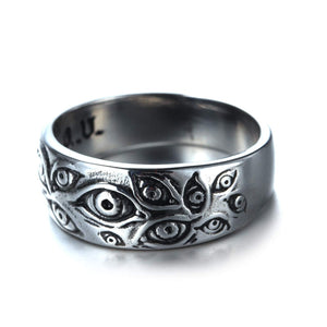 خاتم للرجال PMTIER Men's Vintage Stainless Steel Engraved Eye of God Ring Silver Tone Size 9