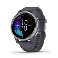 ساعة ذكية بنظام تحديد المواقع العالمي Garmin Venu, GPS Smartwatch with Bright Touchscreen Display, Features Music, Body Energy Monitoring, Animated Workouts, Pulse Ox Sensor and More, Silver with Dark Gray Band (Renewed)