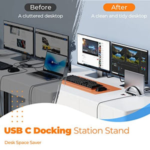 حامل منصة USB C Laptop Docking Station Dual Monitor, TOBENONE USB C Dock Stand with Dual HDMI, 65W Power Supply, 10Gbps USB 3.1, SD/TF, Gigabit Ethernet, 3.5mm Audio, Docking Station for Dell/HP/Lenovo/Surface