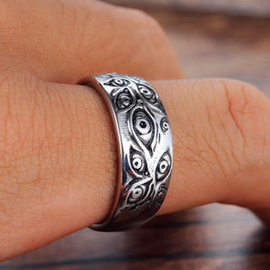 خاتم للرجال PMTIER Men's Vintage Stainless Steel Engraved Eye of God Ring Silver Tone Size 9