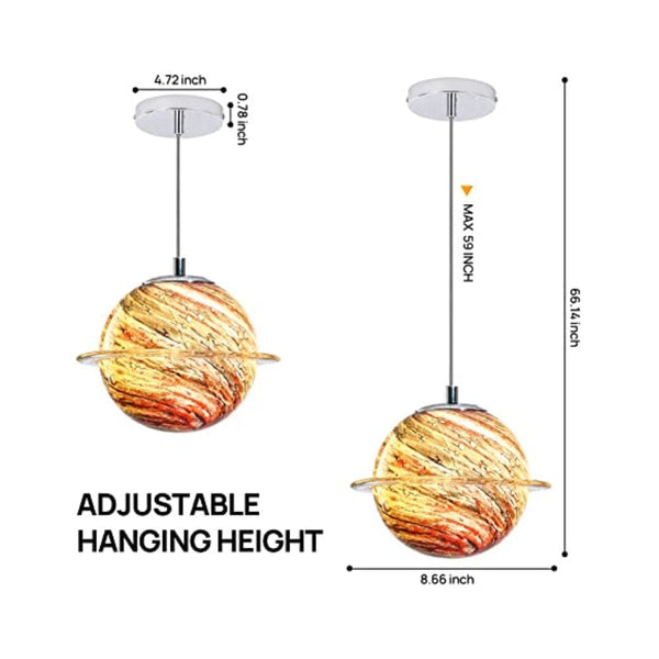 مصباح معلق على شكل كوكب زجاجي Cxjlllqly Modern Mini Pendant Lighting 1 Light Globe Hanging Light Fixture Glass Planet Shape Pendant Lamp for Bedroom Living Room Kitchen Island