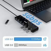 موزع أتولا 7 منافذ atolla 7-Port USB 3.0 Hub Splitter, USB Extender Ultra Slim Data USB Hub with Individual Power Switch and LEDs