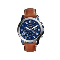 ساعة فوسيل جرانت كوارتز للرجال Fossil Men's Grant Quartz Stainless Steel and Leather Chronograph Watch, Color: Silver/Blue, Luggage (Model: FS5151)