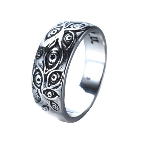 خاتم للرجال PMTIER Men's Vintage Stainless Steel Engraved Eye of God Ring Silver Tone Size 9