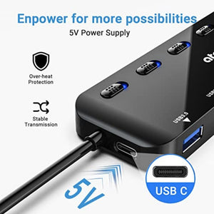 موزع أتولا 7 منافذ atolla 7-Port USB 3.0 Hub Splitter, USB Extender Ultra Slim Data USB Hub with Individual Power Switch and LEDs