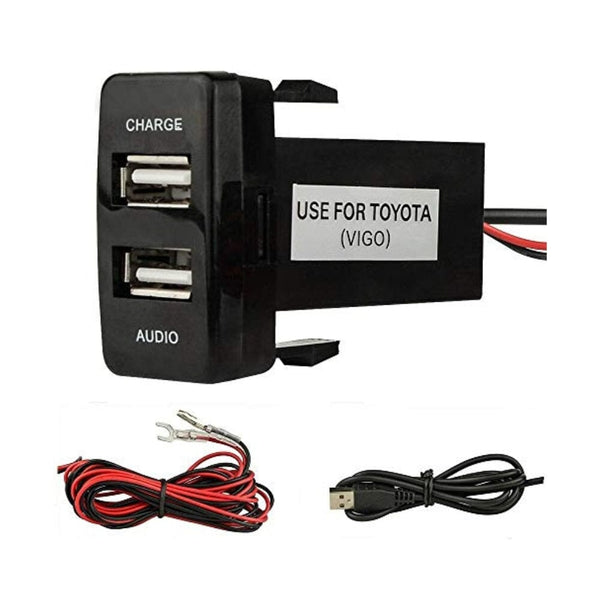 شاحن سيارة بمنفذ يو اس بي مزدوج مع منفذ شحن Dual Port USB Car Charger with Audio Socket USB Charging for Digital Cameras/Mobile Devices for Toyota