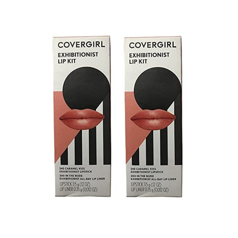 مجموعة مكونة من قطعتين من مجموعة أحمر الشفاه Pack of 2 CoverGirl Exhibitionist Lip Kit, 240 Caramel Kiss / 200 In The Nude