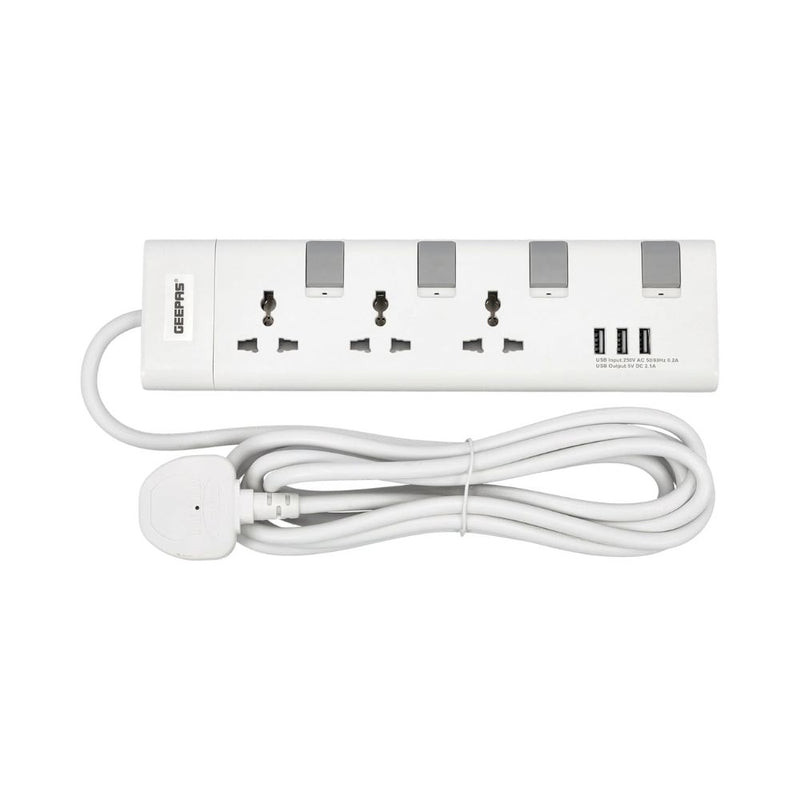 مقبس تمديد جيباس بمنفذ USB/ثلاثي الاتجاهات  Geepas Extension Socket With USB Port/3Way-5M1x20