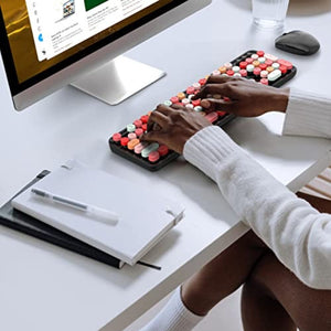 لوحة مفاتيح لاسلكية وماوس أسود Wireless Keyboard and Mouse Combo, Black Colorful Retro 2.4GHz Typewriter Keyboard with Cute Round Keycaps, DPI Adjustable Optical Wireless Mouse Compatible with PC Laptop